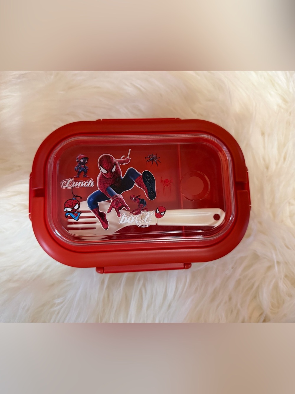 Spiderman Plastic Bento Lunch Box with Built-In Fork